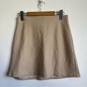 Aritzia Wilfred Classic Mini A-Line Wool Blend Skirt Houndstooth Cream US 2